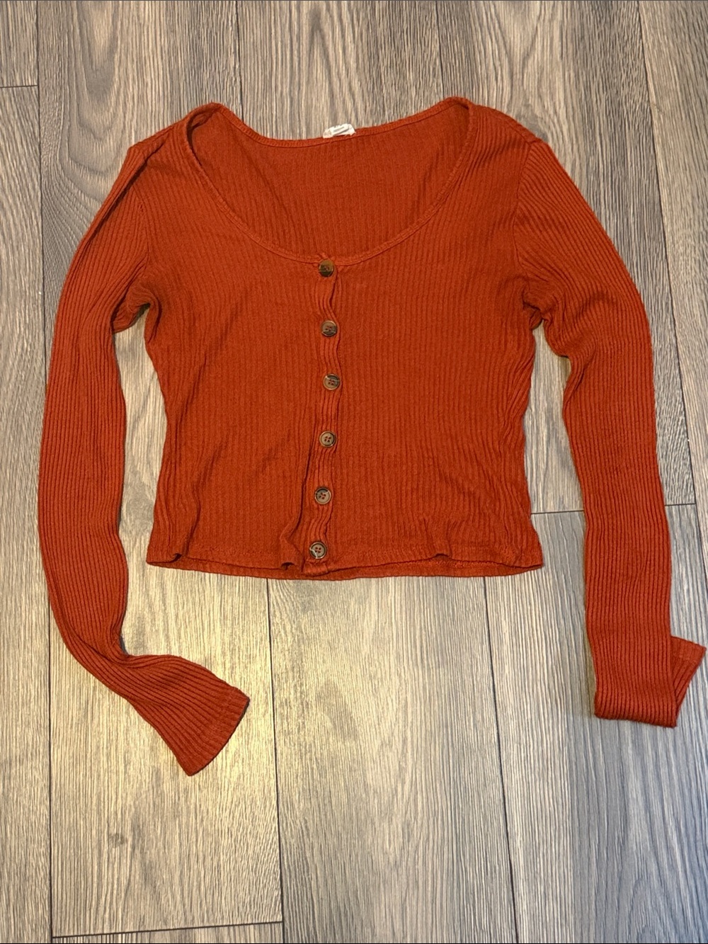 Garage Rust-Orange Ribbed Scoop Button Front Crop Top